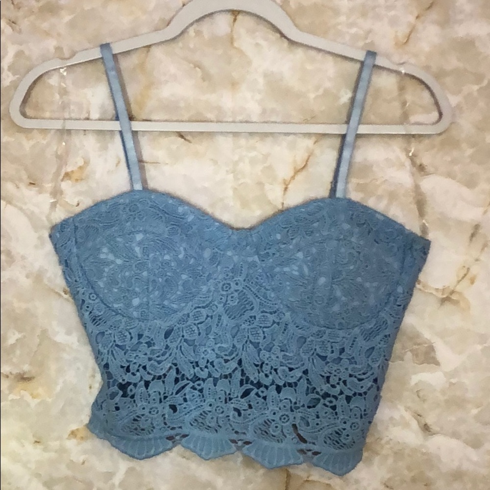Blue Lace Crop Top